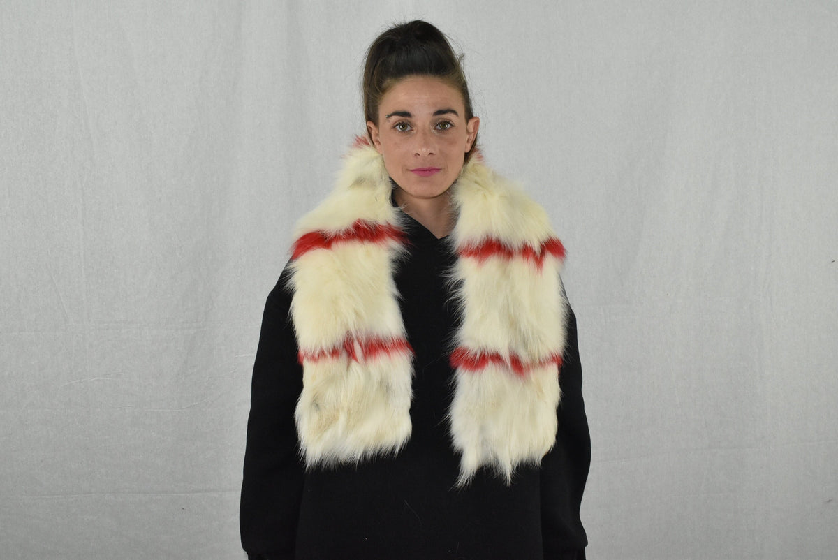White cream and Red Fox Fur Collar- Scarf