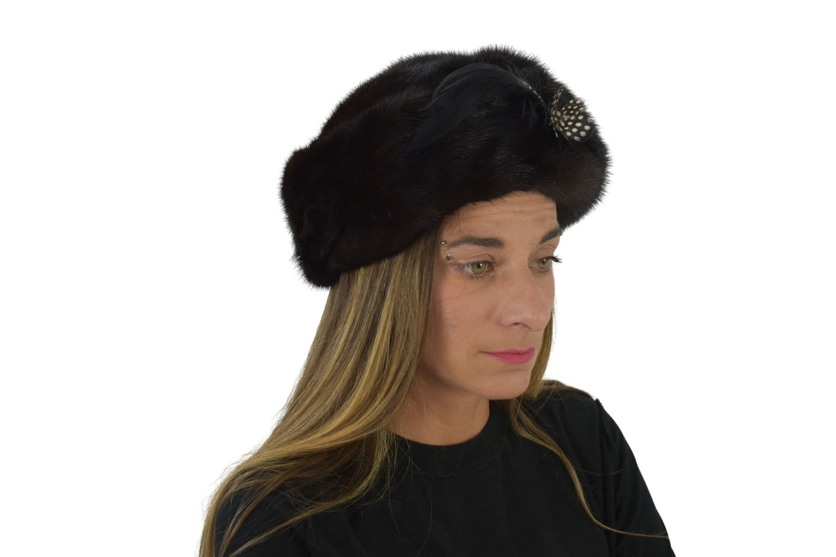 Vintage Brown Mink Fur Hat: Luxury Winter Hat for Women