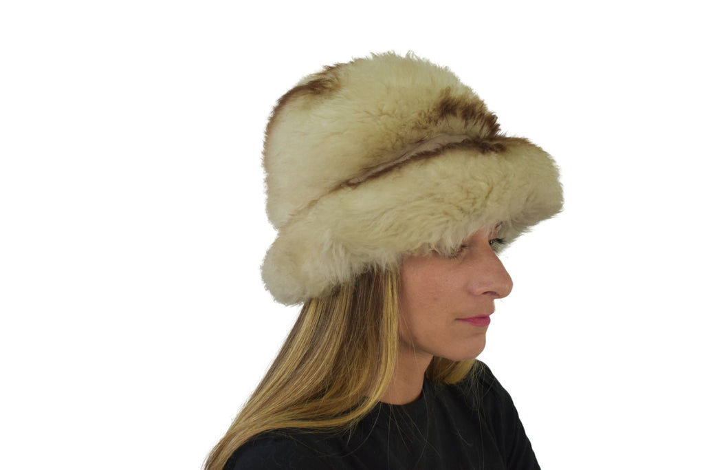 Sheepskin Fur Hat: Cream Vintage Style Winter Hat