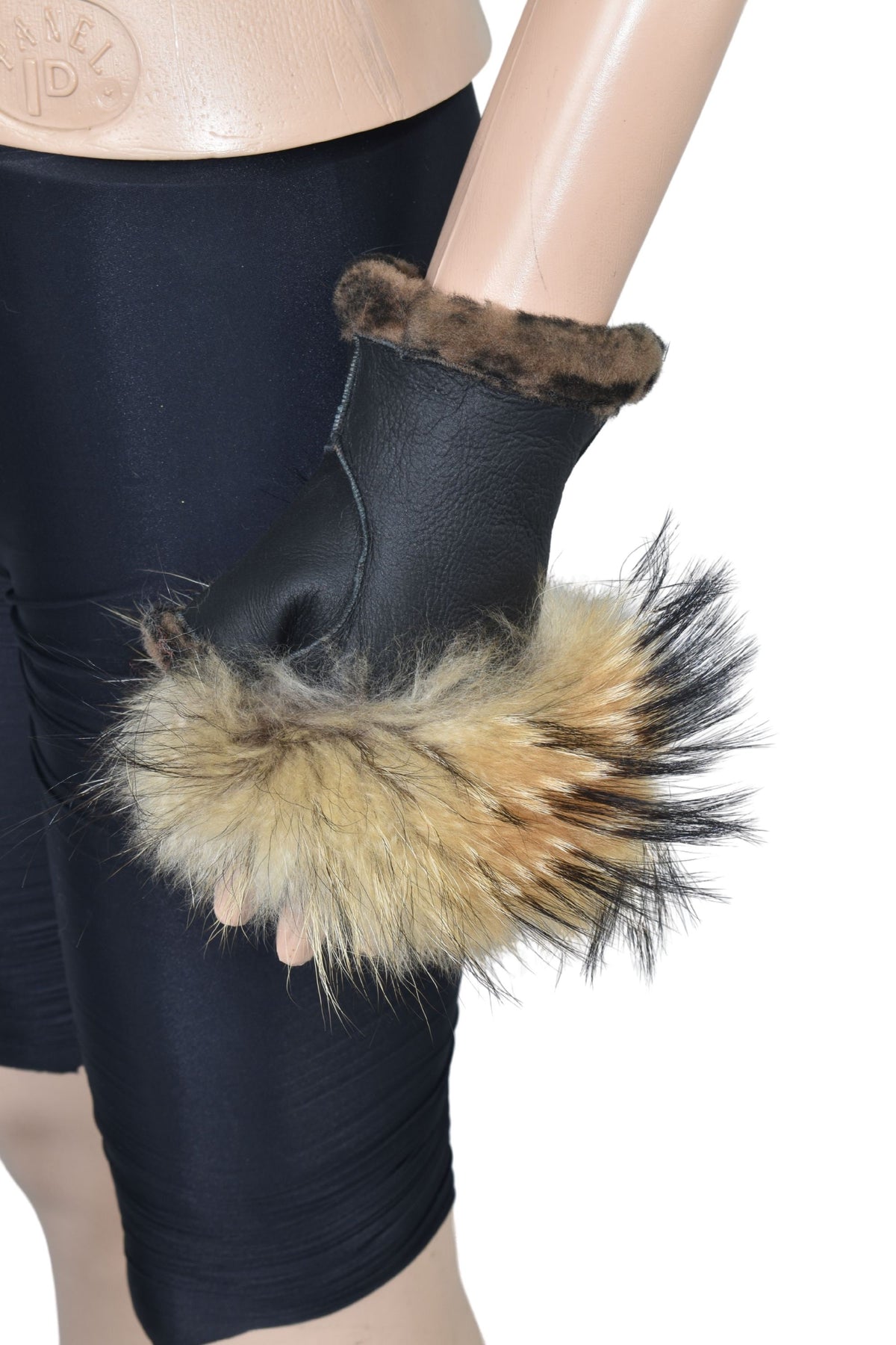 Fingerless  Sheepskin gloves,Shearlings gloves with fox fur, Sheepskin fur Gloves, leather gloves