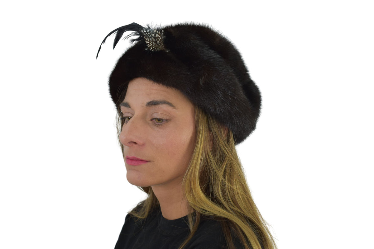 Vintage Brown Mink Fur Hat: Luxury Winter Hat for Women