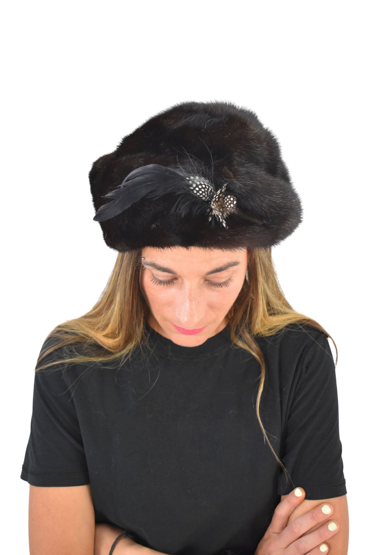 Vintage Brown Mink Fur Hat: Luxury Winter Hat for Women