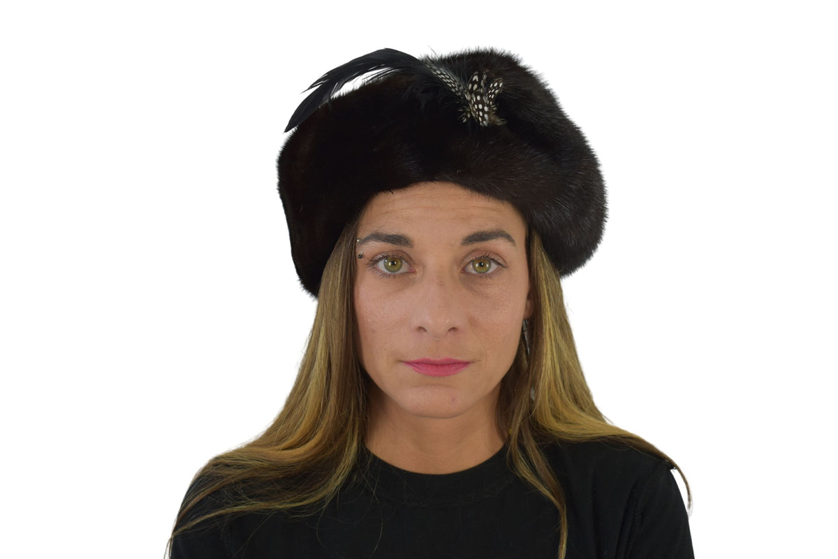 Vintage Brown Mink Fur Hat: Luxury Winter Hat for Women