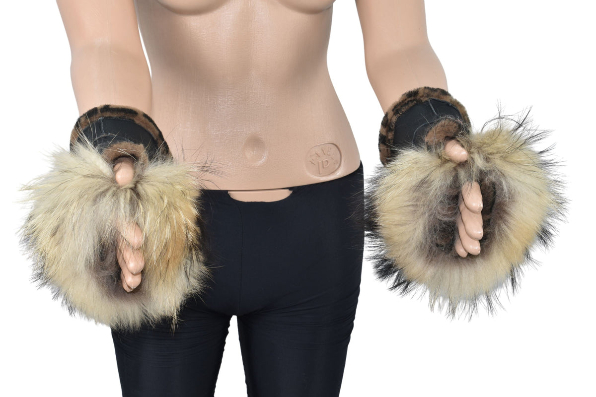 Fingerless  Sheepskin gloves,Shearlings gloves with fox fur, Sheepskin fur Gloves, leather gloves