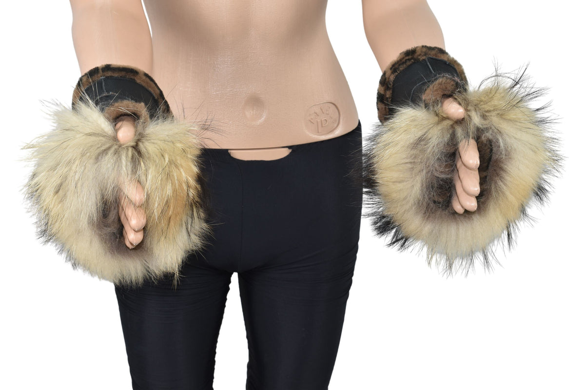 Fingerless  Sheepskin gloves,Shearlings gloves with fox fur, Sheepskin fur Gloves, leather gloves