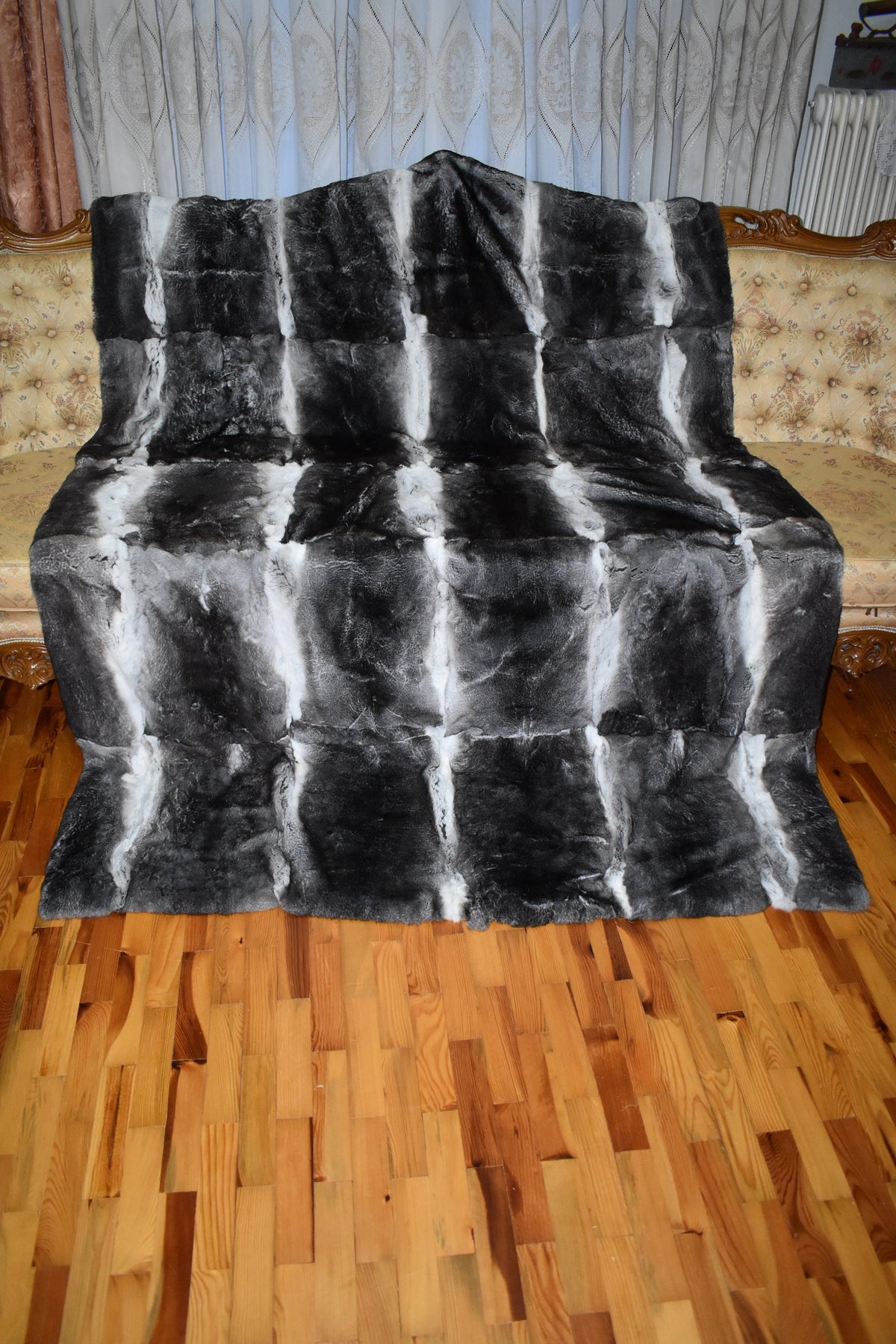 Fur Blanket Rex Rabbit ,Gray Rex Rabbit Throw Blanket | Rex Rabbit  Rug  | Fur Blanket For Baby | Gift For her