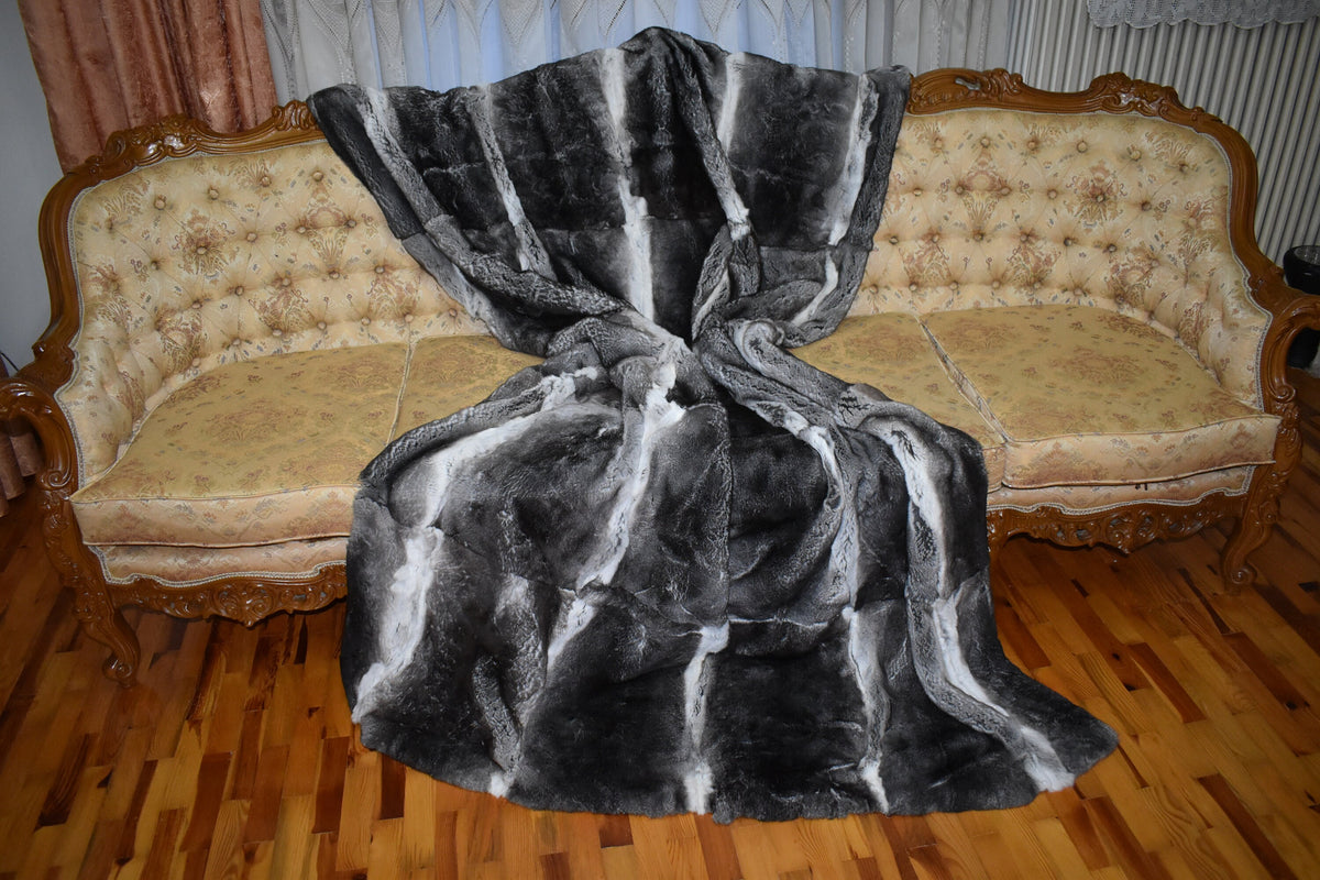 Fur Blanket Rex Rabbit ,Gray Rex Rabbit Throw Blanket | Rex Rabbit  Rug  | Fur Blanket For Baby | Gift For her