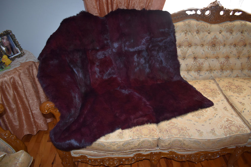 Rabbit plate | fur blanket | fur throw | fur sofa cover Bordeaux Fur Blanket