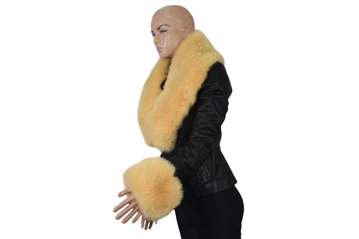 Fur Collar , Fox Fur Collar ,Fox Fur Cuffs , Fur Collar And Cuffs ,Yellow Fur Collar, Detachable Fur Collar