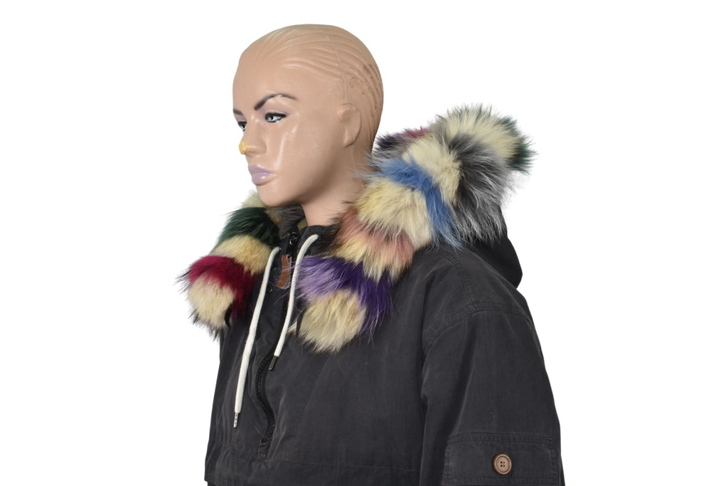 Fur For Hood | Fox Fur Stripe For Hood | Detachable Fur trim Hood | Fur Collar | Rainbow Fur Hood Trim