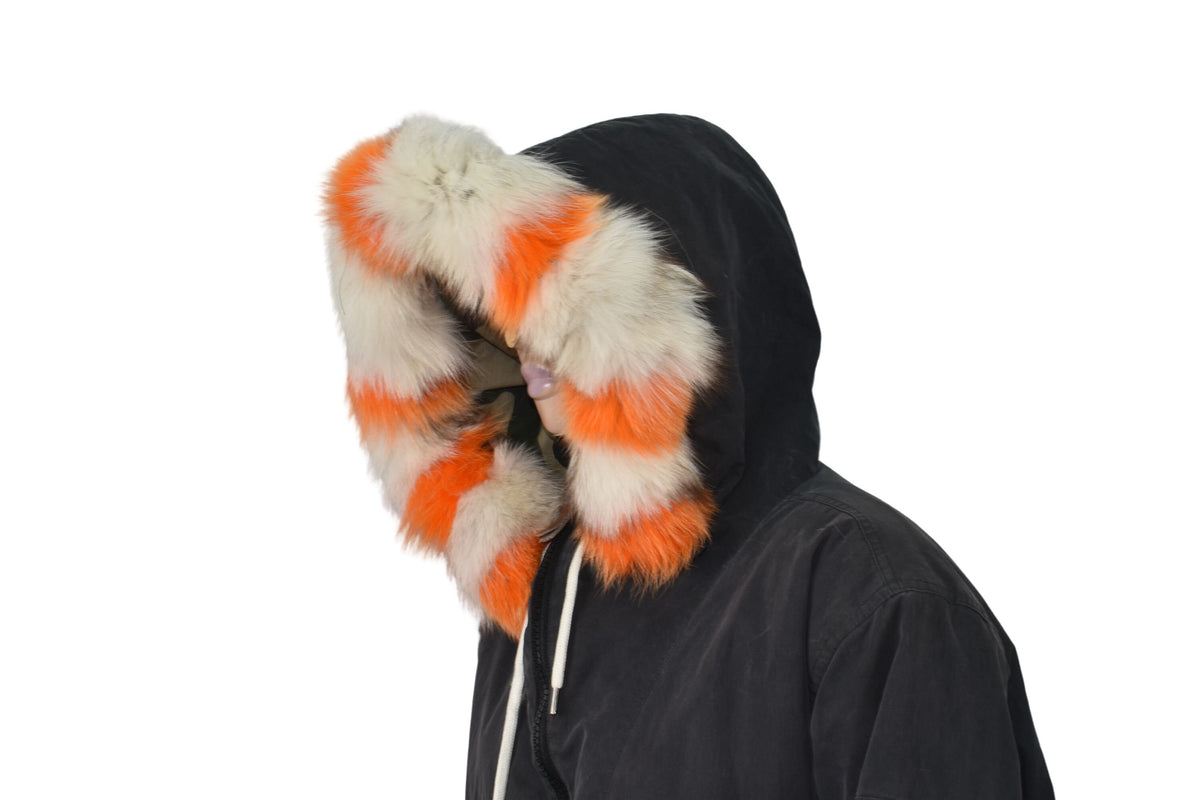 Fur For Hood | Fox Fur Stripe For Hood | Detachable Fur trim Hood | Fur Collar | White-Orange Fur Hood Trim
