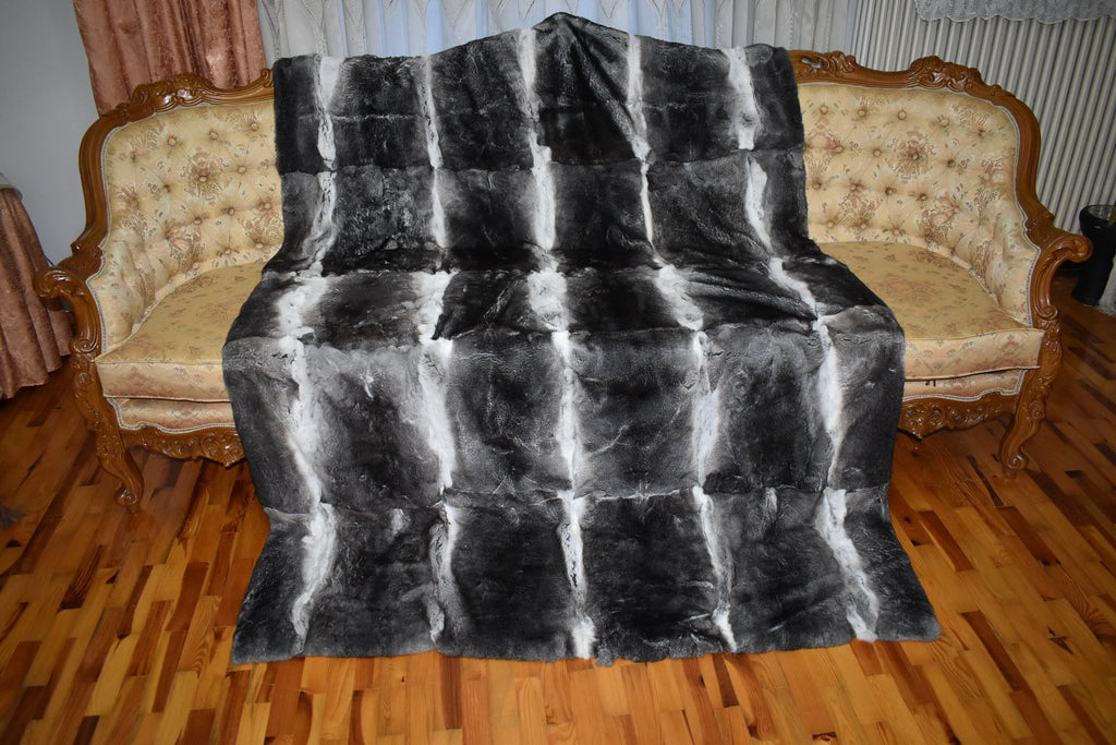 Fur Blanket Rex Rabbit ,Gray Rex Rabbit Throw Blanket | Rex Rabbit  Rug  | Fur Blanket For Baby | Gift For her