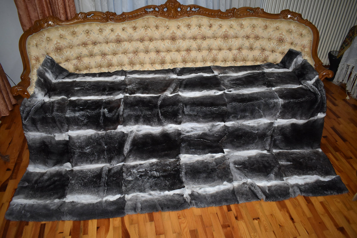 Fur Blanket Rex Rabbit ,Gray Rex Rabbit Throw Blanket | Rex Rabbit  Rug  | Fur Blanket For Baby | Gift For her