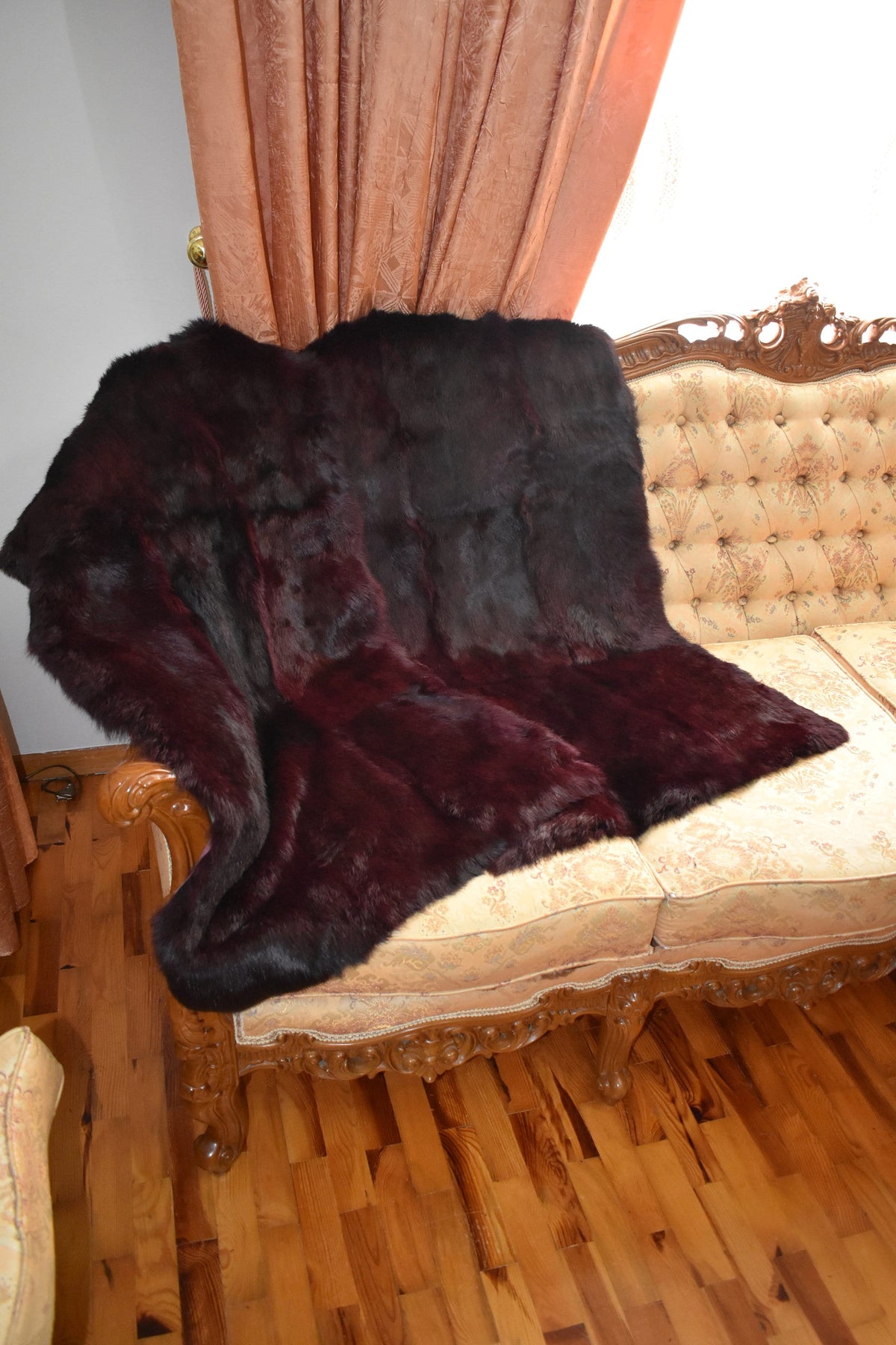 Rabbit plate | fur blanket | fur throw | fur sofa cover Bordeaux Fur Blanket