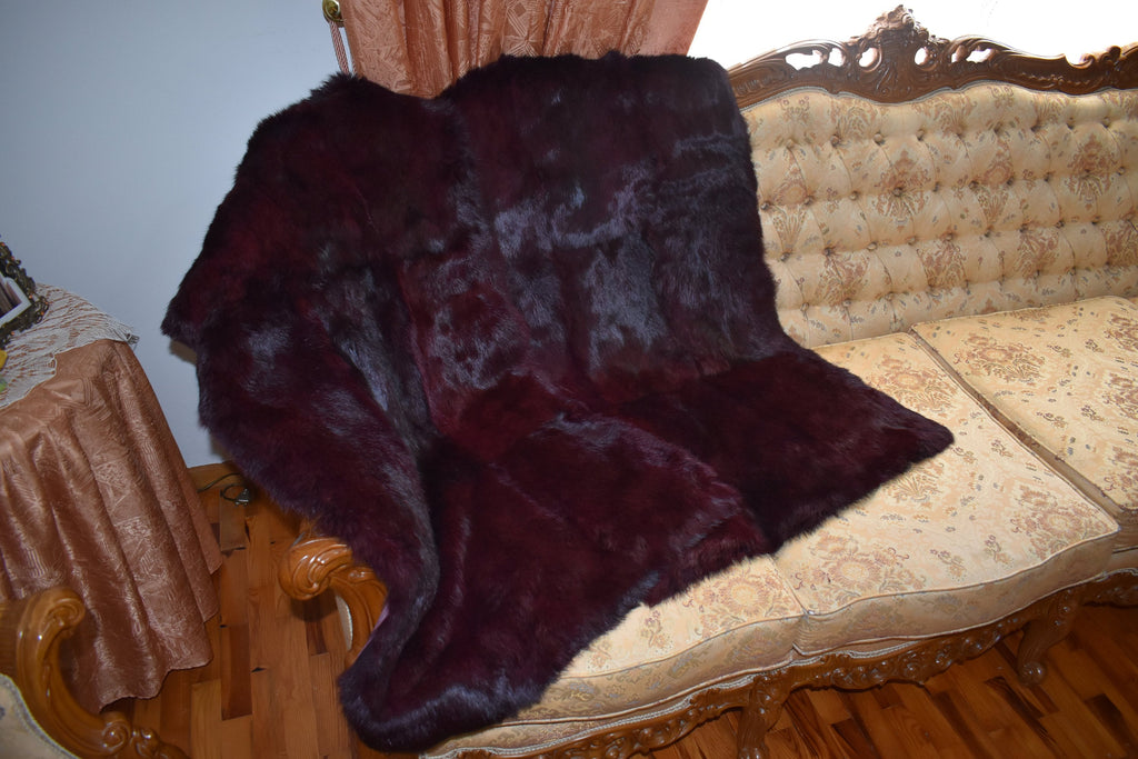 Rabbit plate | fur blanket | fur throw | fur sofa cover Bordeaux Fur Blanket