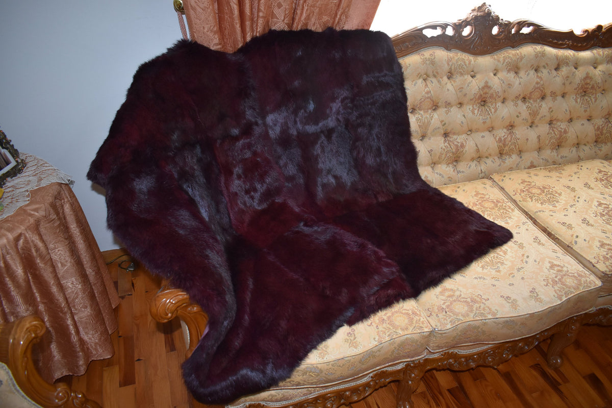 Rabbit plate | fur blanket | fur throw | fur sofa cover Bordeaux Fur Blanket