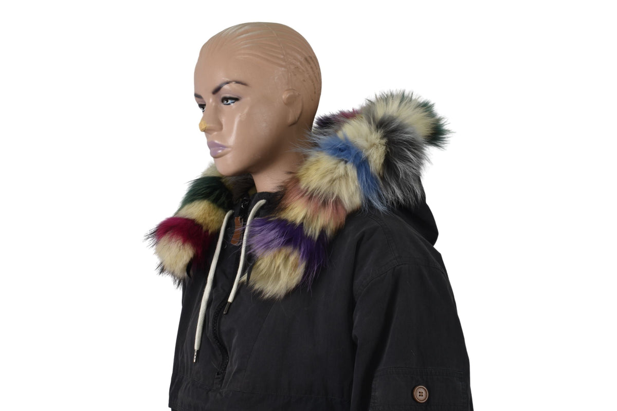 Fur For Hood | Fox Fur Stripe For Hood | Detachable Fur trim Hood | Fur Collar | Rainbow Fur Hood Trim