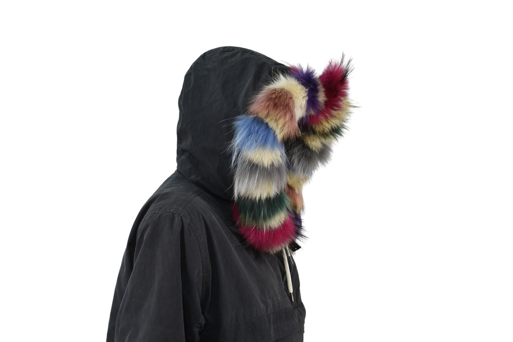 Fur For Hood | Fox Fur Stripe For Hood | Detachable Fur trim Hood | Fur Collar | Rainbow Fur Hood Trim