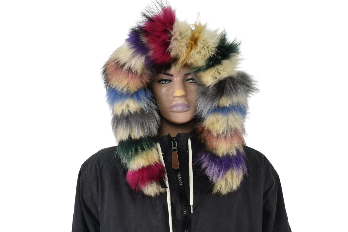 Fur For Hood | Fox Fur Stripe For Hood | Detachable Fur trim Hood | Fur Collar | Rainbow Fur Hood Trim