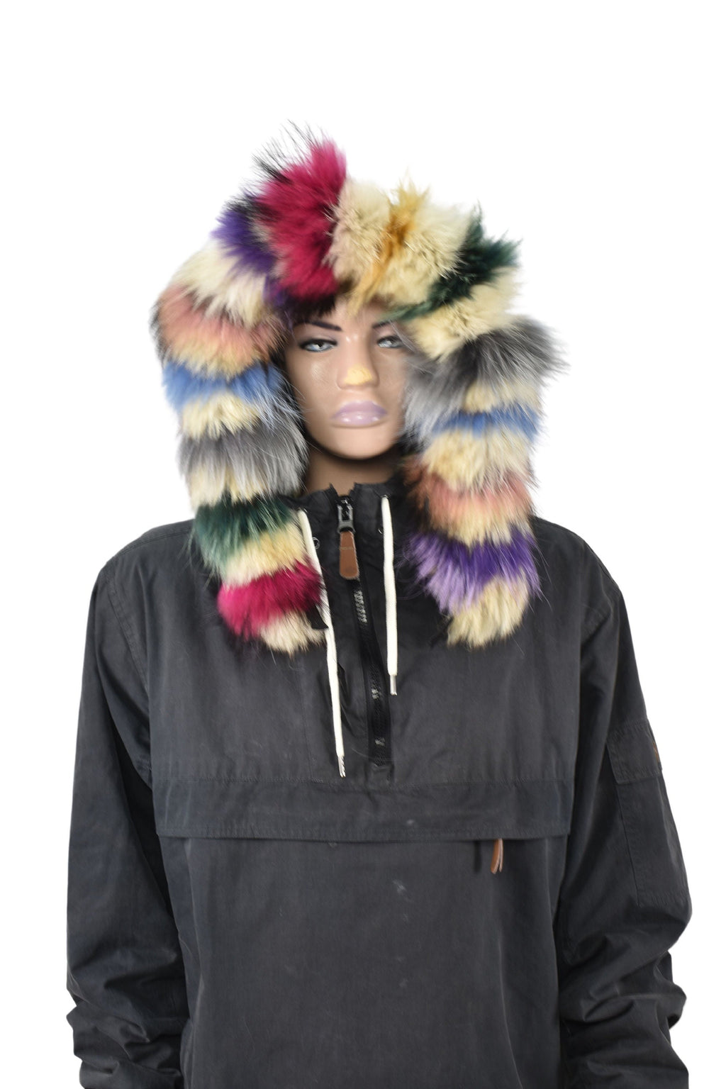 Fur For Hood | Fox Fur Stripe For Hood | Detachable Fur trim Hood | Fur Collar | Rainbow Fur Hood Trim