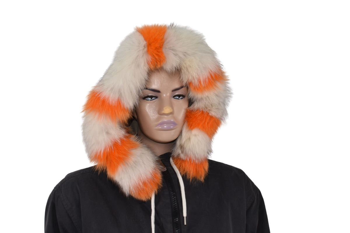 Fur For Hood | Fox Fur Stripe For Hood | Detachable Fur trim Hood | Fur Collar | White-Orange Fur Hood Trim
