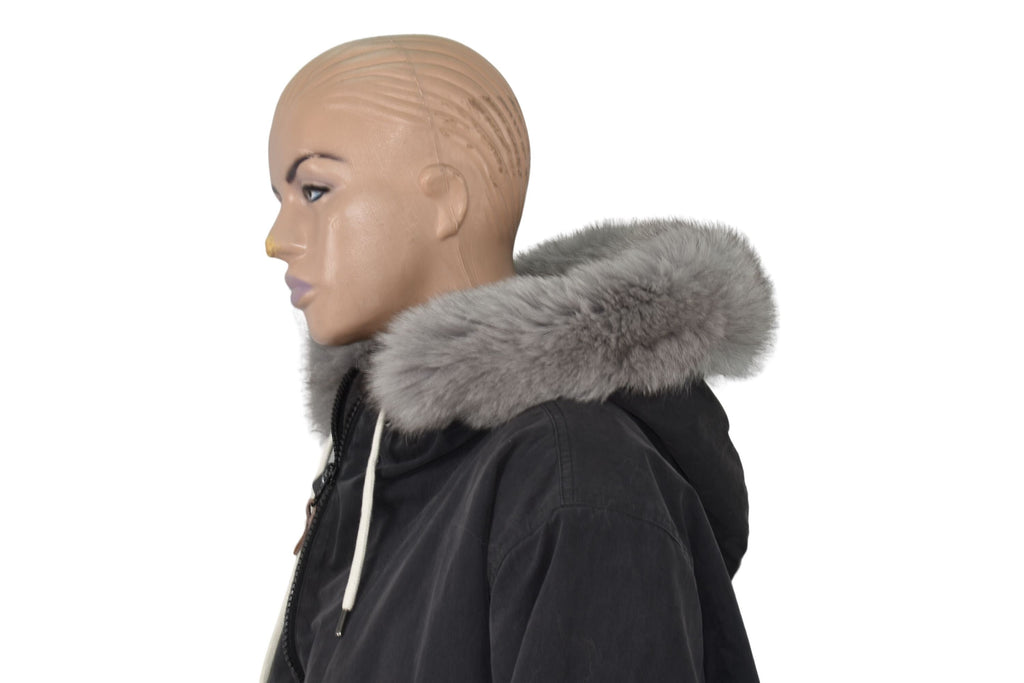 Gray Fox Fur Hood Trim: Detachable Fur Stripe