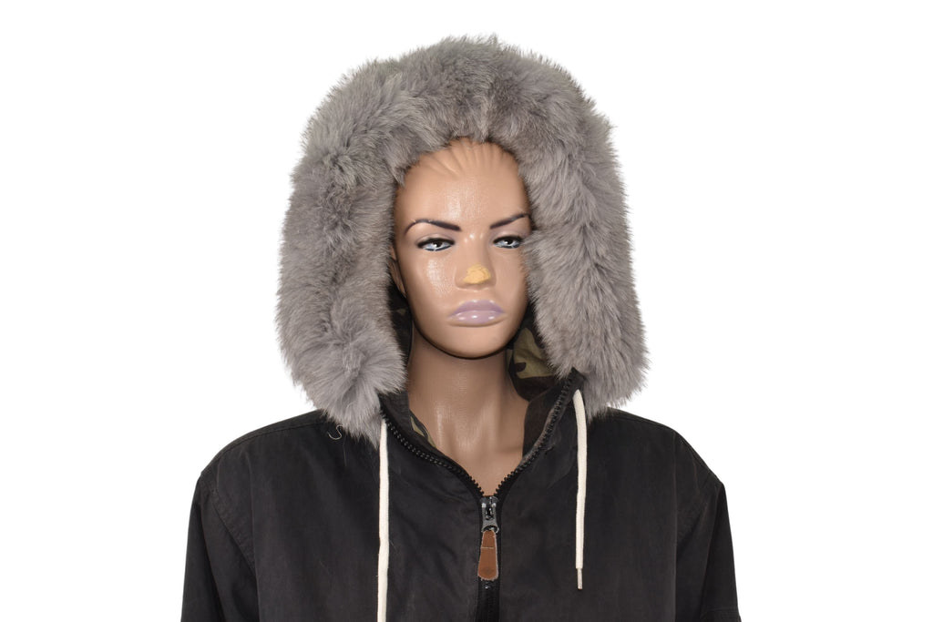 Gray Fox Fur Hood Trim: Detachable Fur Stripe