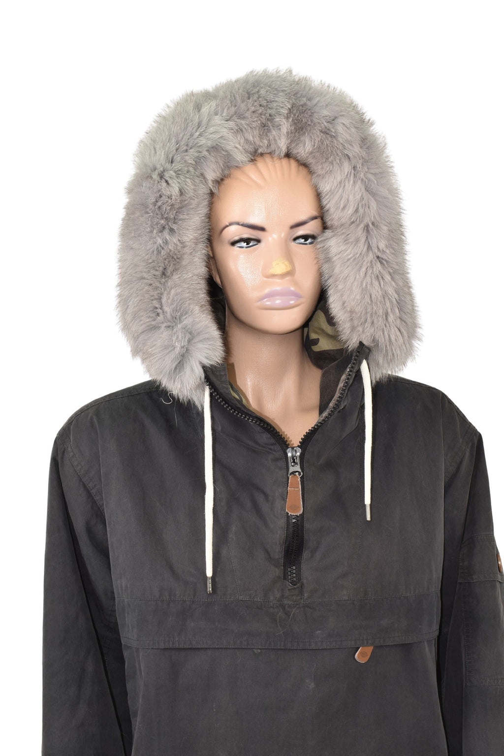 Gray Fox Fur Hood Trim: Detachable Fur Stripe