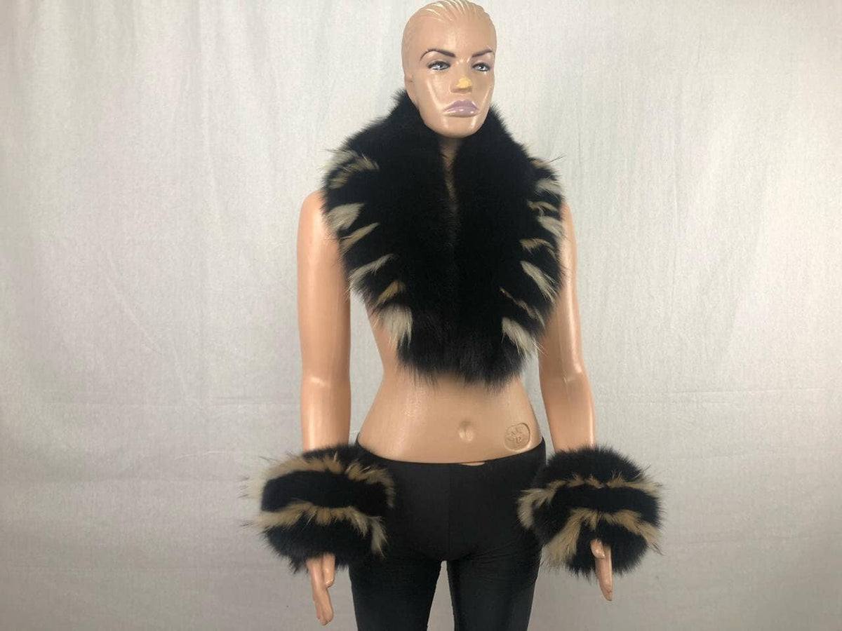 Handmade Fox Fur Collar & Cuffs Set - Detachable Coat Collar