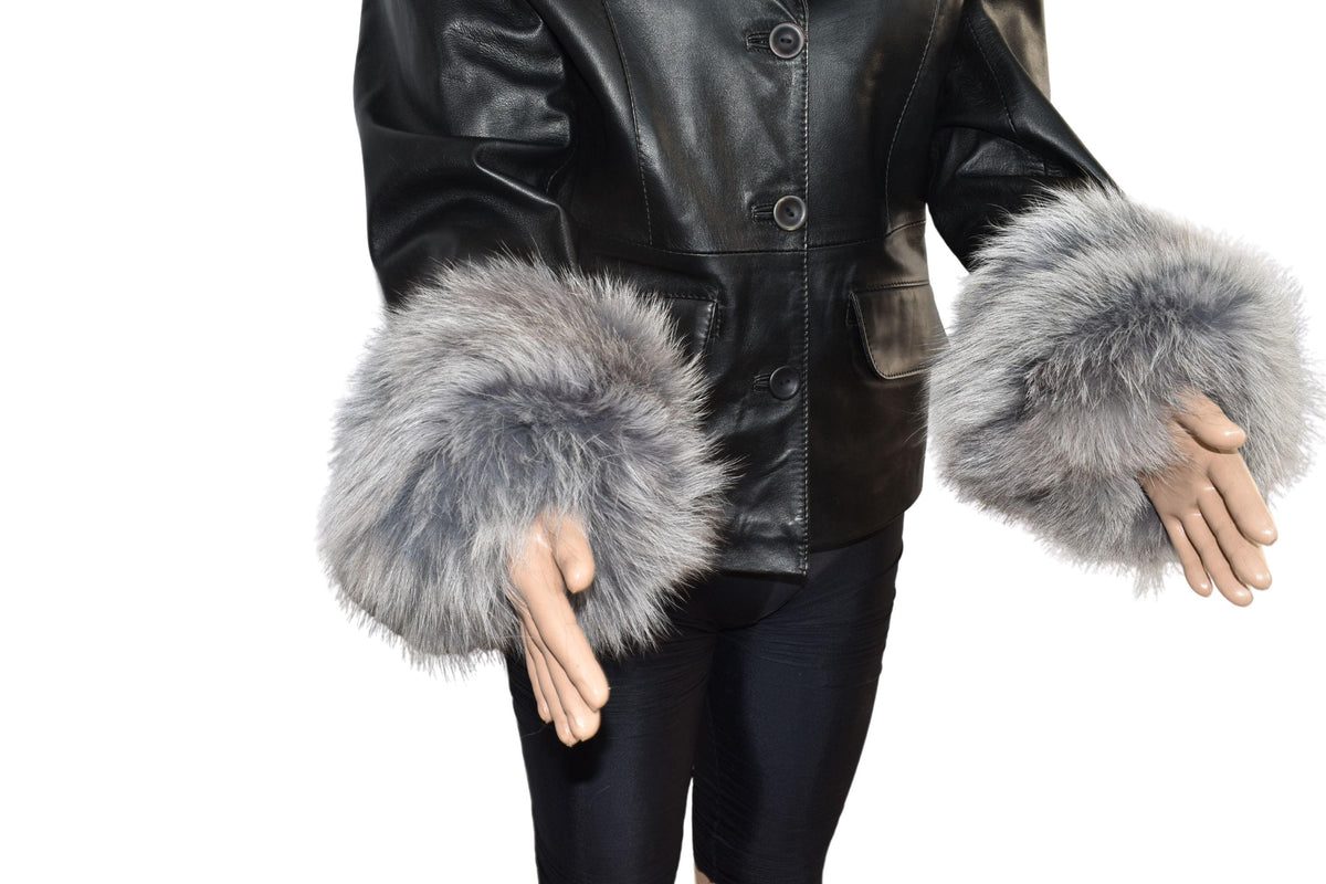 Gray Fox Fur Cuffs: Detachable Winter Coat Cuffs