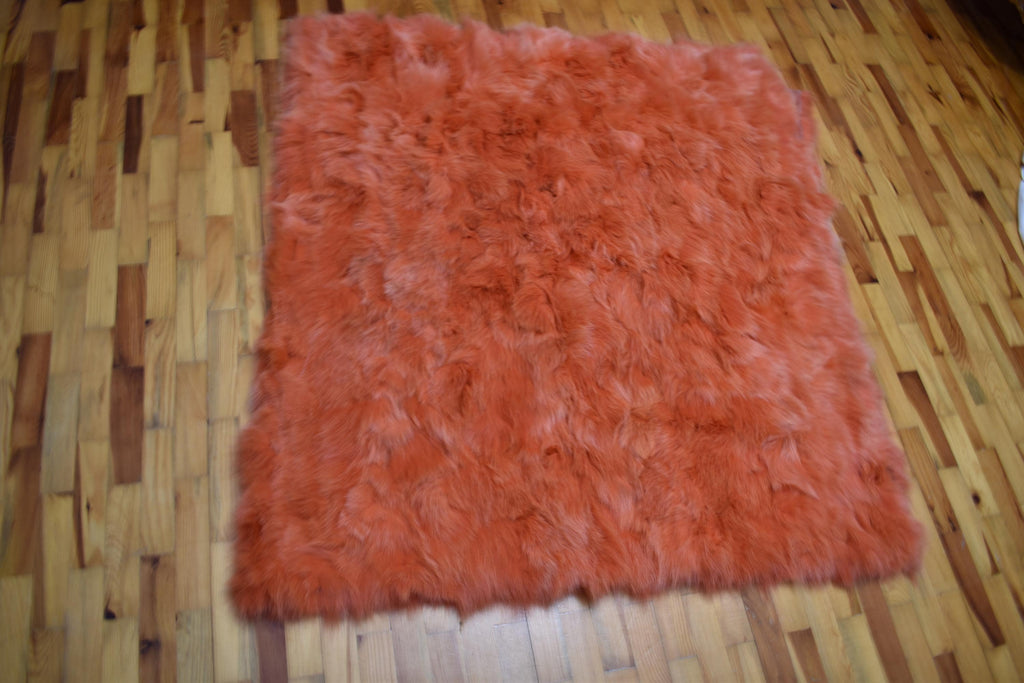 Luxurious Orange Fox Fur Throw Blanket: Velvet Lined