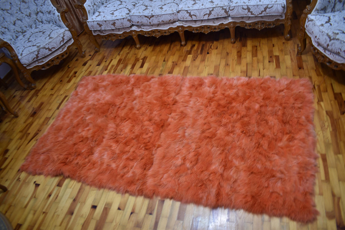 Luxurious Orange Fox Fur Throw Blanket: Velvet Lined