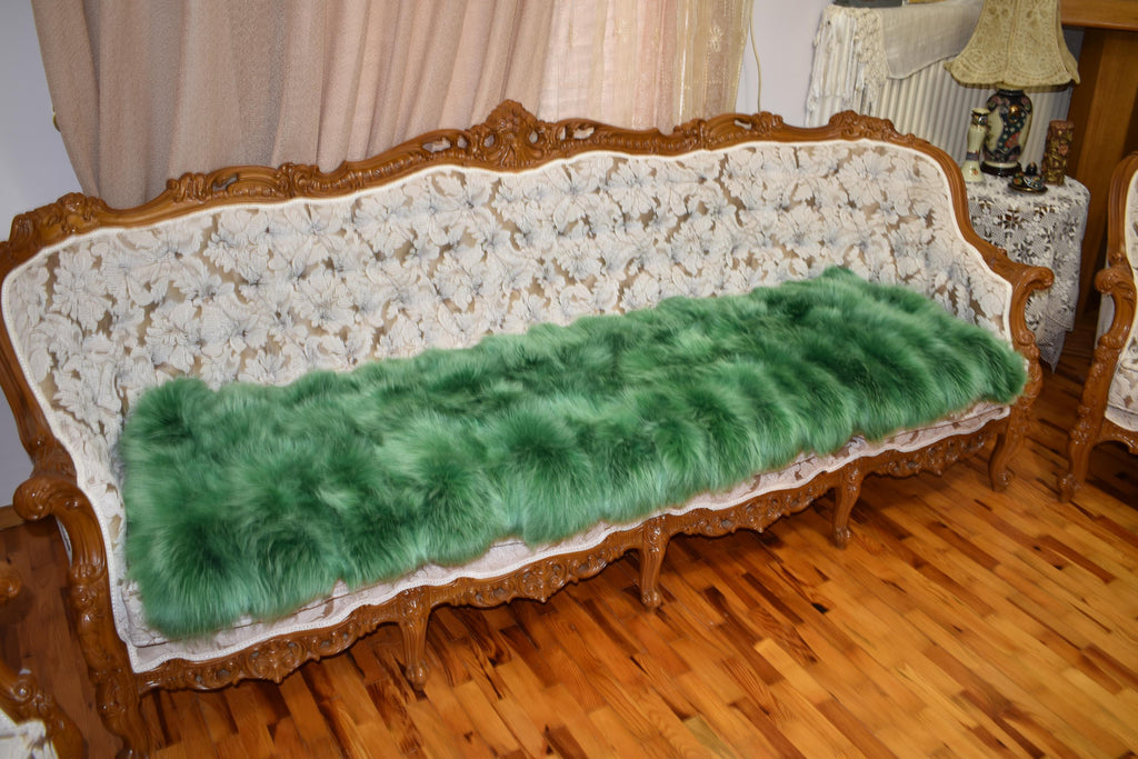 Fluffy Green Fox Fur Blanket: Luxurious Fur Rug, Velvet Lining