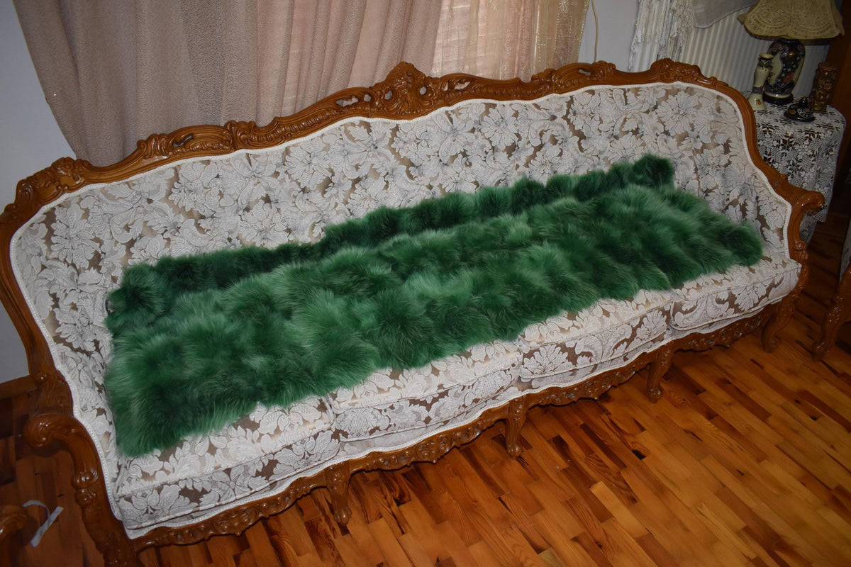 Fluffy Green Fox Fur Blanket: Luxurious Fur Rug, Velvet Lining