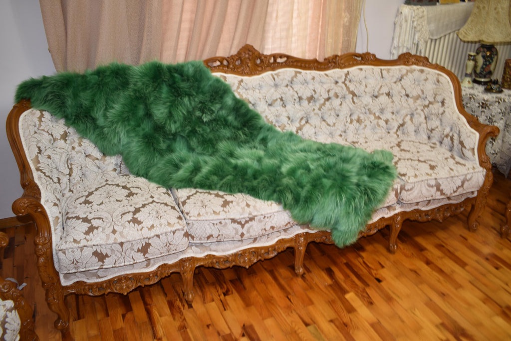 Fluffy Green Fox Fur Blanket: Luxurious Fur Rug, Velvet Lining