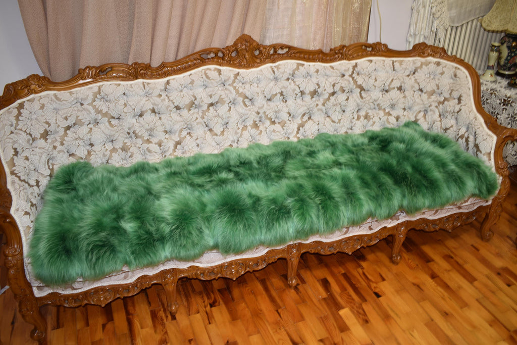 Fluffy Green Fox Fur Blanket: Luxurious Fur Rug, Velvet Lining