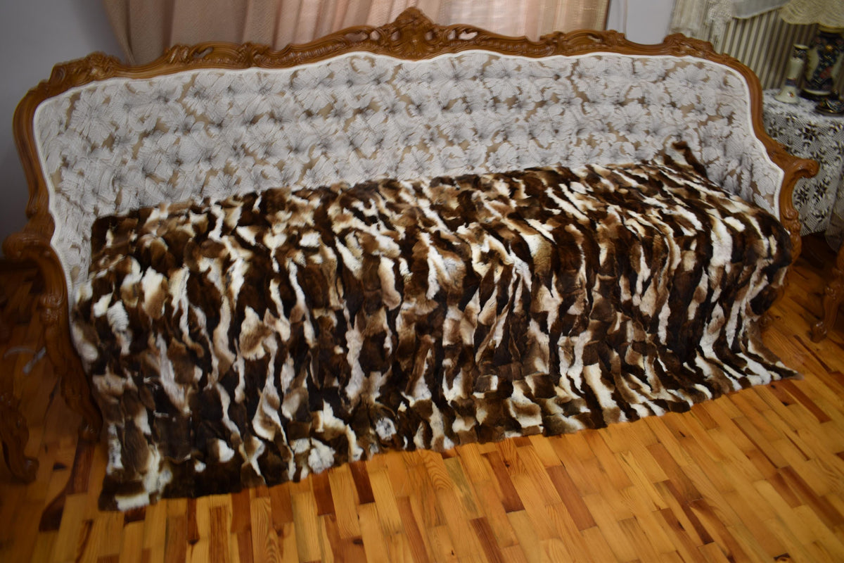 Luxurious Rex Rabbit Fur Throw Blanket - Velvet Lined
