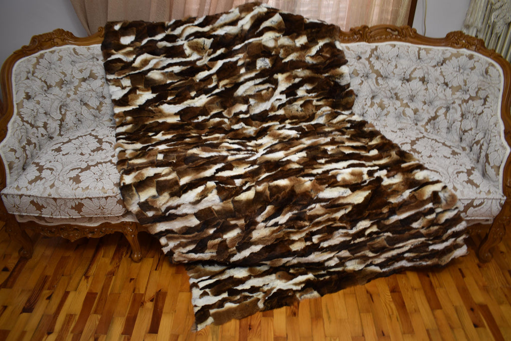 Luxurious Rex Rabbit Fur Throw Blanket - Velvet Lined