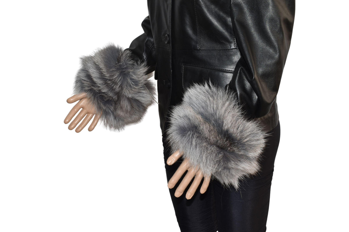 Gray Fox Fur Cuffs: Detachable Winter Coat Cuffs