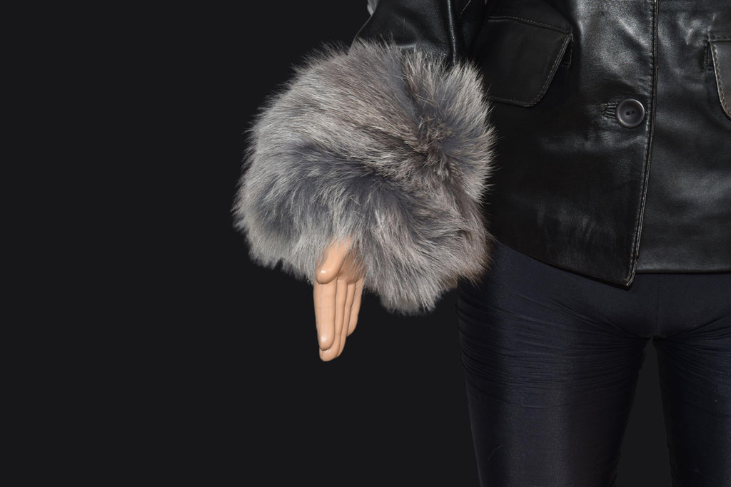 Gray Fox Fur Cuffs: Detachable Winter Coat Cuffs