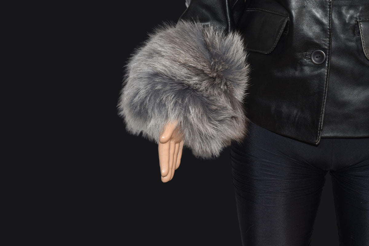 Gray Fox Fur Cuffs: Detachable Winter Coat Cuffs