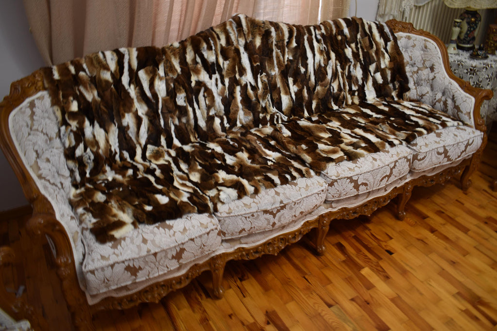Luxurious Rex Rabbit Fur Throw Blanket - Velvet Lined