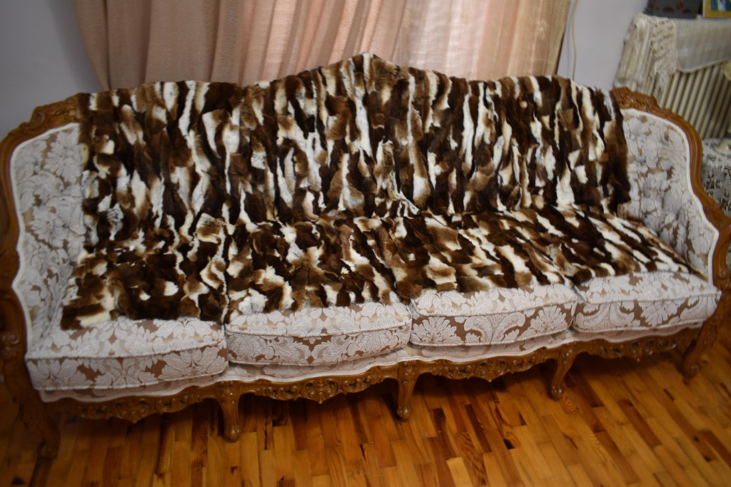Luxurious Rex Rabbit Fur Throw Blanket - Velvet Lined