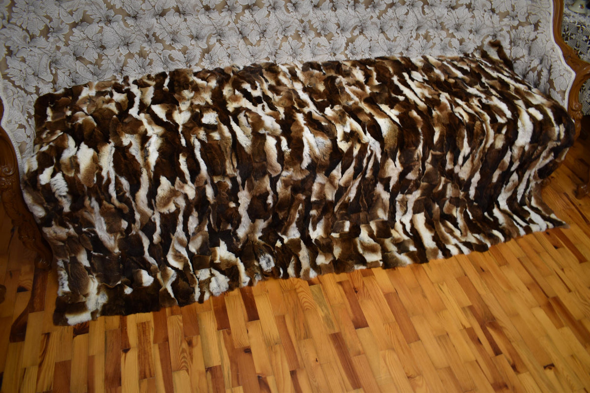 Luxurious Rex Rabbit Fur Throw Blanket - Velvet Lined