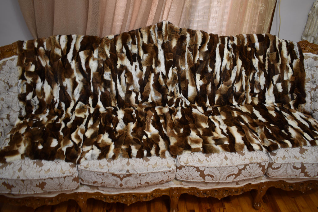 Luxurious Rex Rabbit Fur Throw Blanket - Velvet Lined
