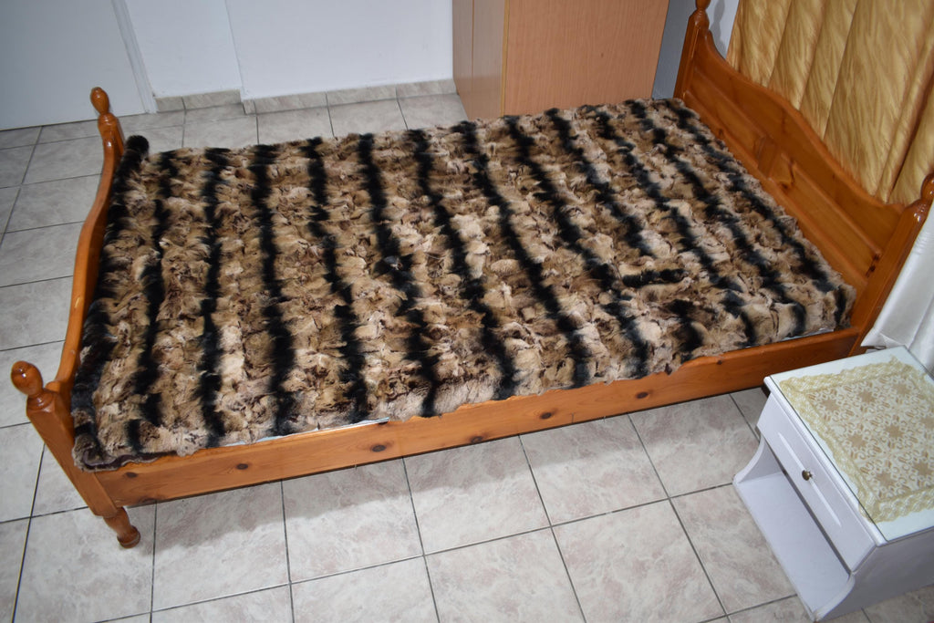 Luxury Rex Rabbit Fur Blanket: Warm Beige Brown Throw