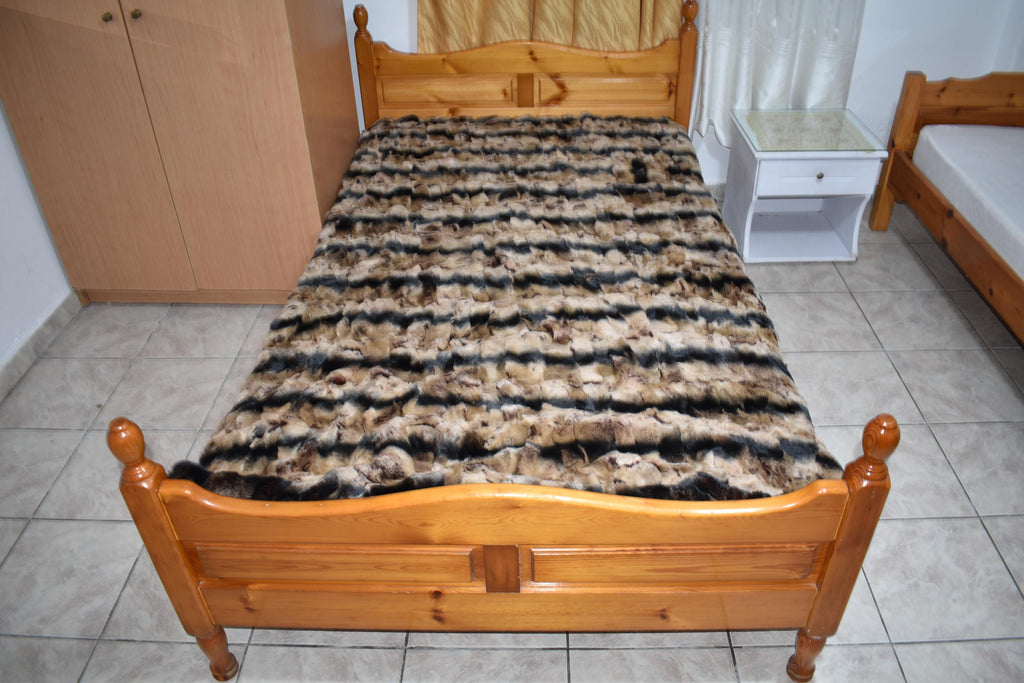 Luxury Rex Rabbit Fur Blanket: Warm Beige Brown Throw