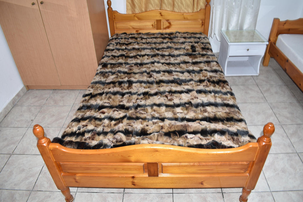 Luxury Rex Rabbit Fur Blanket: Warm Beige Brown Throw