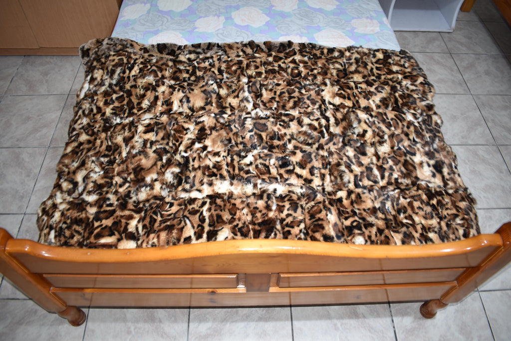 Rex Rabbit Fur Blanket: Animal Print Velvet Lining