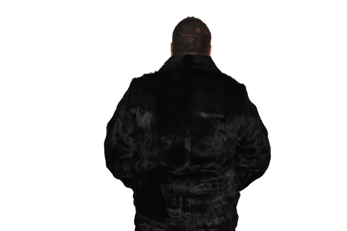 Men's Handmade Black Rabbit Fur Bomber Jacket
